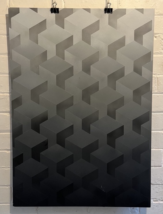 a1 cubes geometric pattern in grey spray paint
